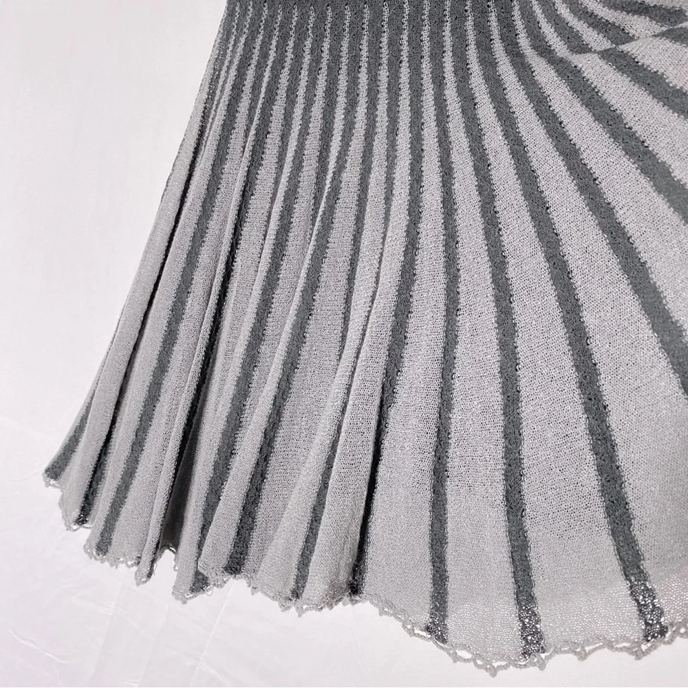 Vero Moda Grey Striped Knit Midi Skirt M Boho Fairycore Whimsigoth - Picture 11 of 14
